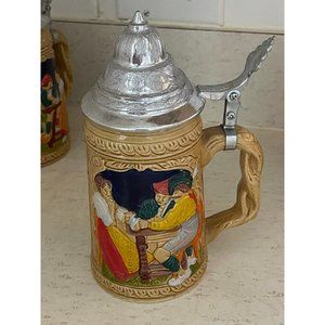 Vintage German Style Beer Stein with Lid Porcelain 7 1/8” - Taiwan